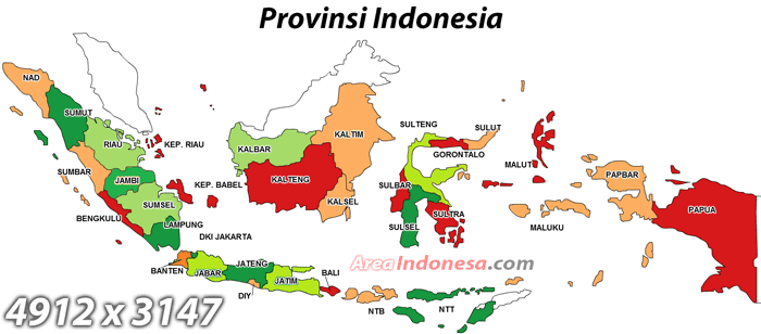 Complete map of Indonesia with the name of the province