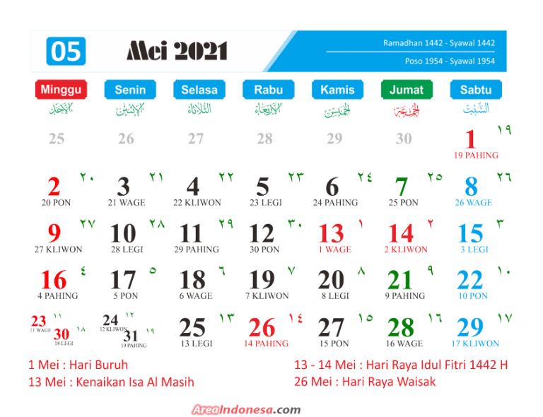 Kalender 2021 Per Bulan - Area Indonesia