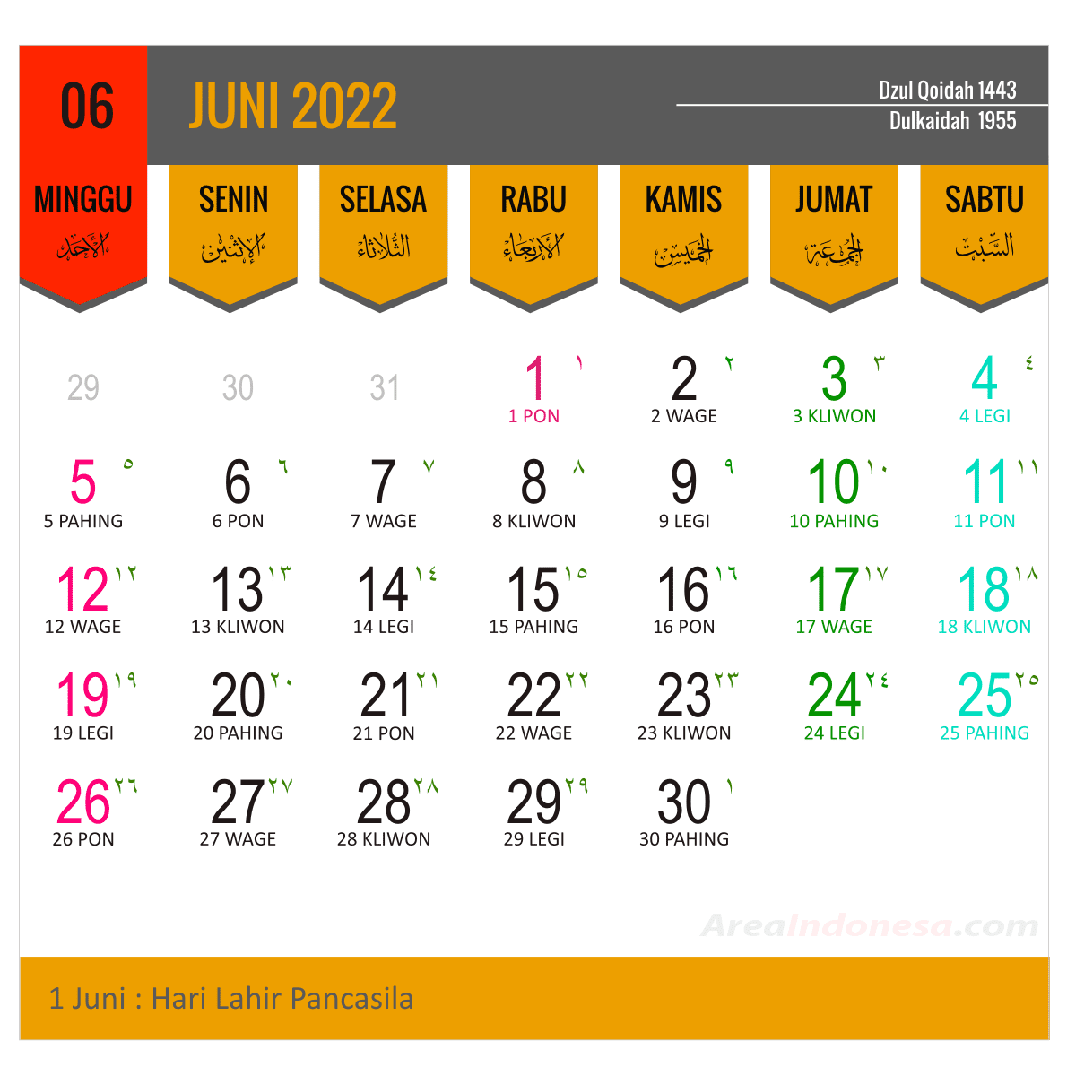 Kalender 2022 Lengkap (per Bulan)  Area Indonesia