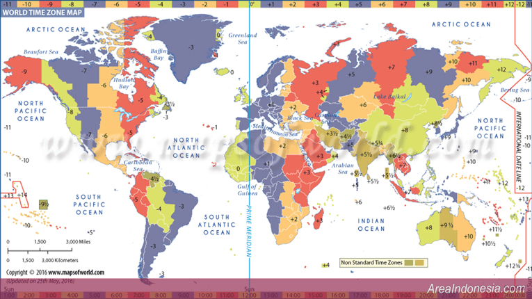 Peta Zona Waktu Dunia - Peta Dunia GMT HD