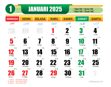 Download kalender 2025 Bulan Januari