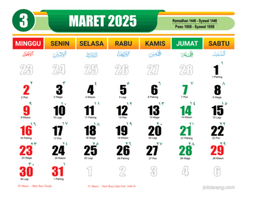 Download kalender 2025 Bulan Maret