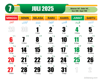 Download kalender 2025 Bulan Juli