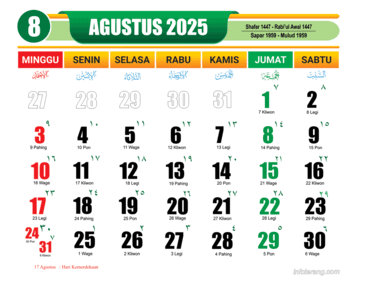 Download kalender 2025 Bulan Agustus