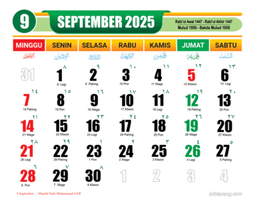 Download kalender 2025 Bulan September