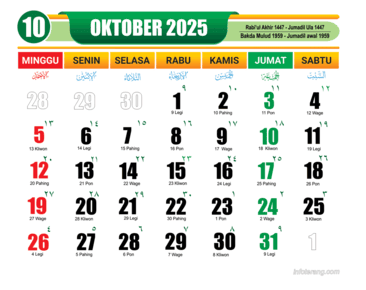 Download kalender 2025 Bulan Oktober