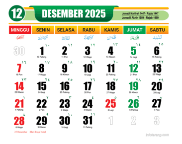 Download kalender 2025 Bulan Desember